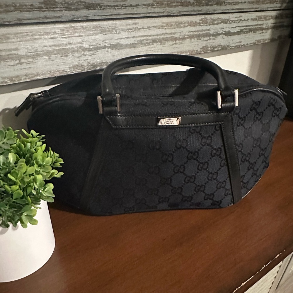 Gucci Monogram Black Canvas Handbag